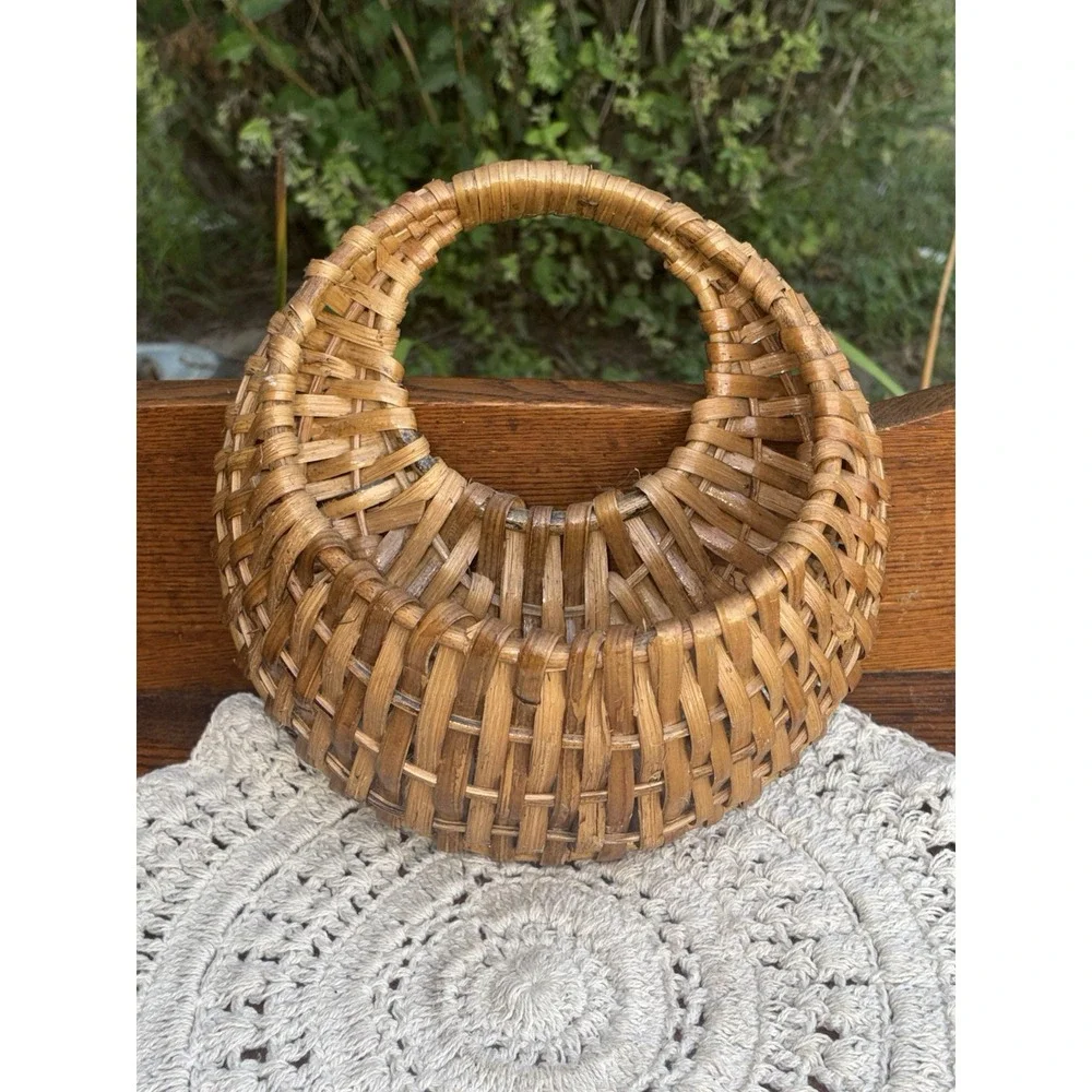 Vintage Oval Woven Gondola Shopping Basket Wicker Rattan Willow  11.5